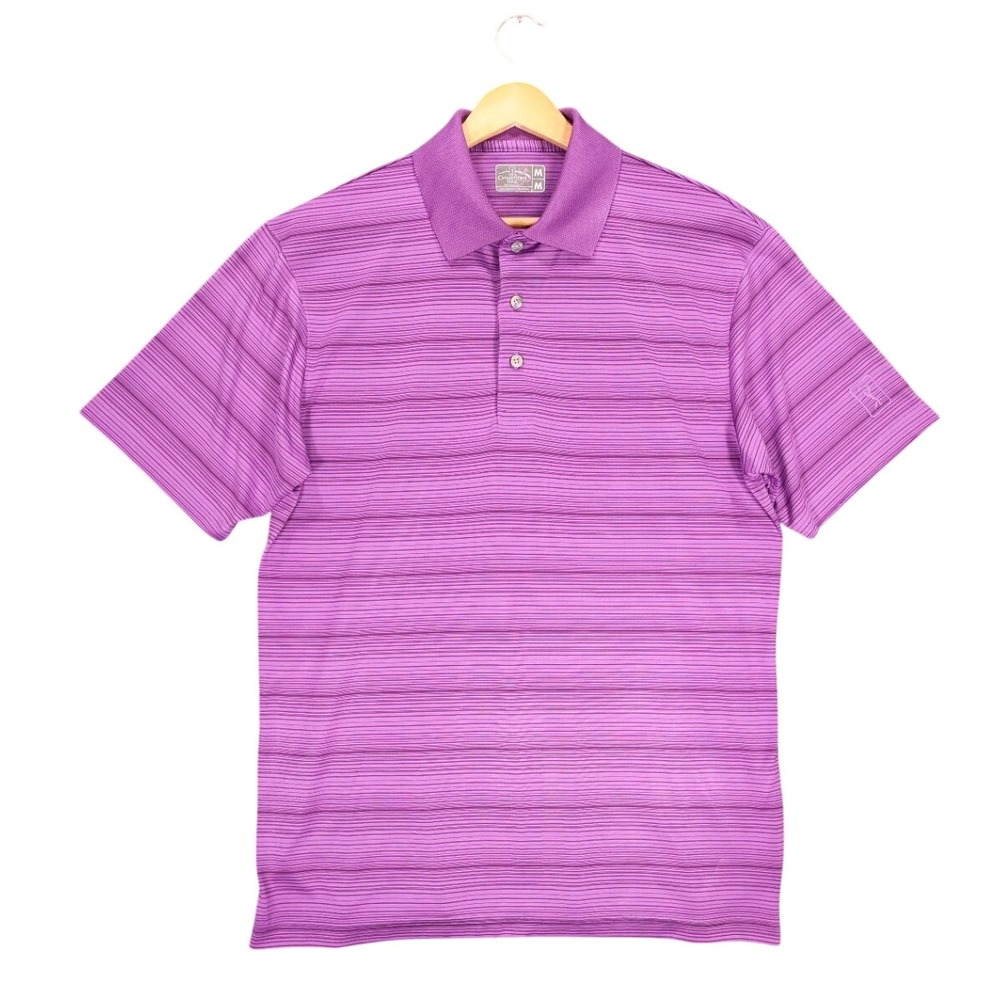 Champions Tour Polo Shirt Mens Medium Purple Excellent Striped Golf Short Sleeve
